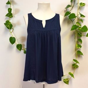 Lucky Brand Navy Blue Sleeveless Swing Top Blouse Boho Tunic Peasant Crochet